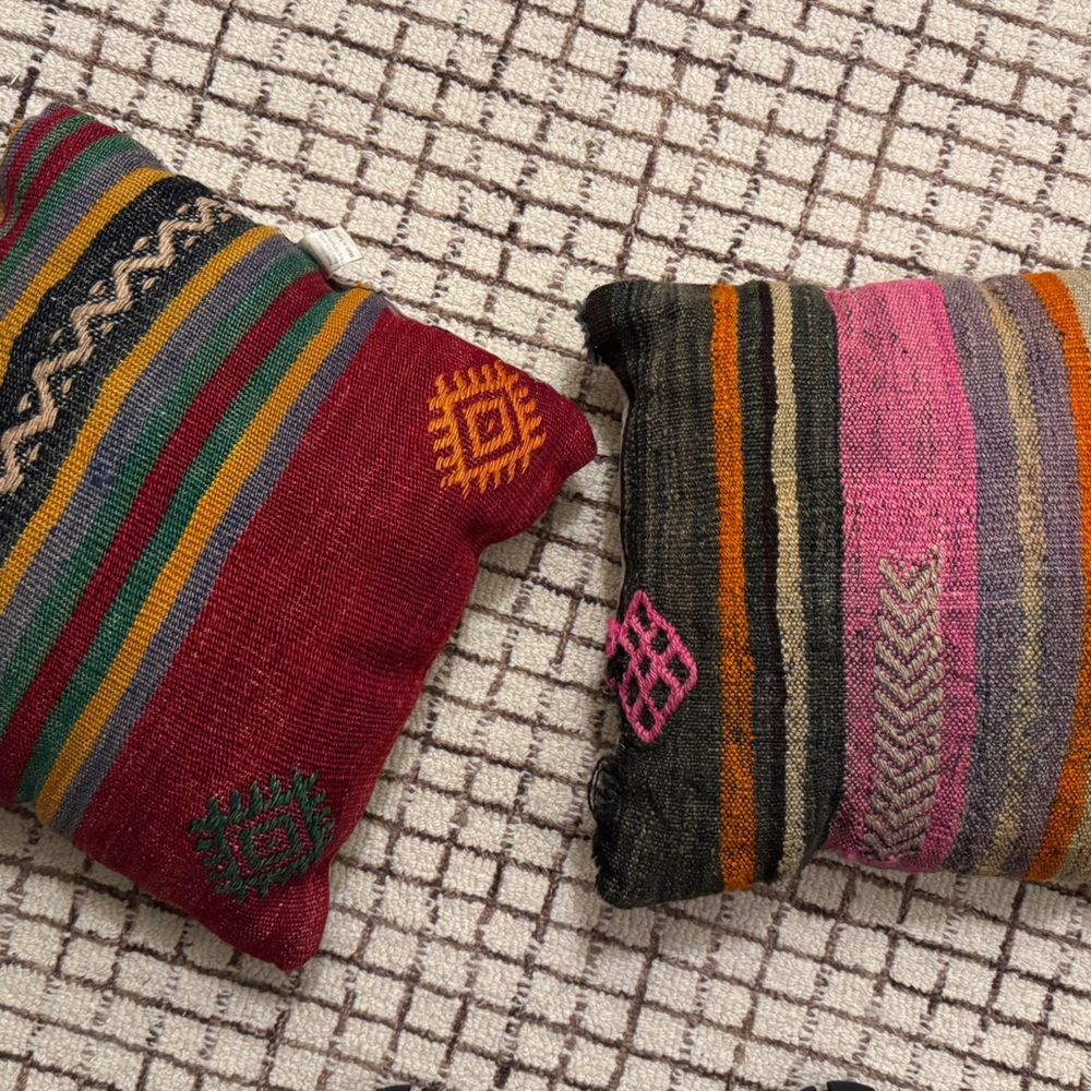 Set of 2 Turkish Throw Pillows Wool/Cotton